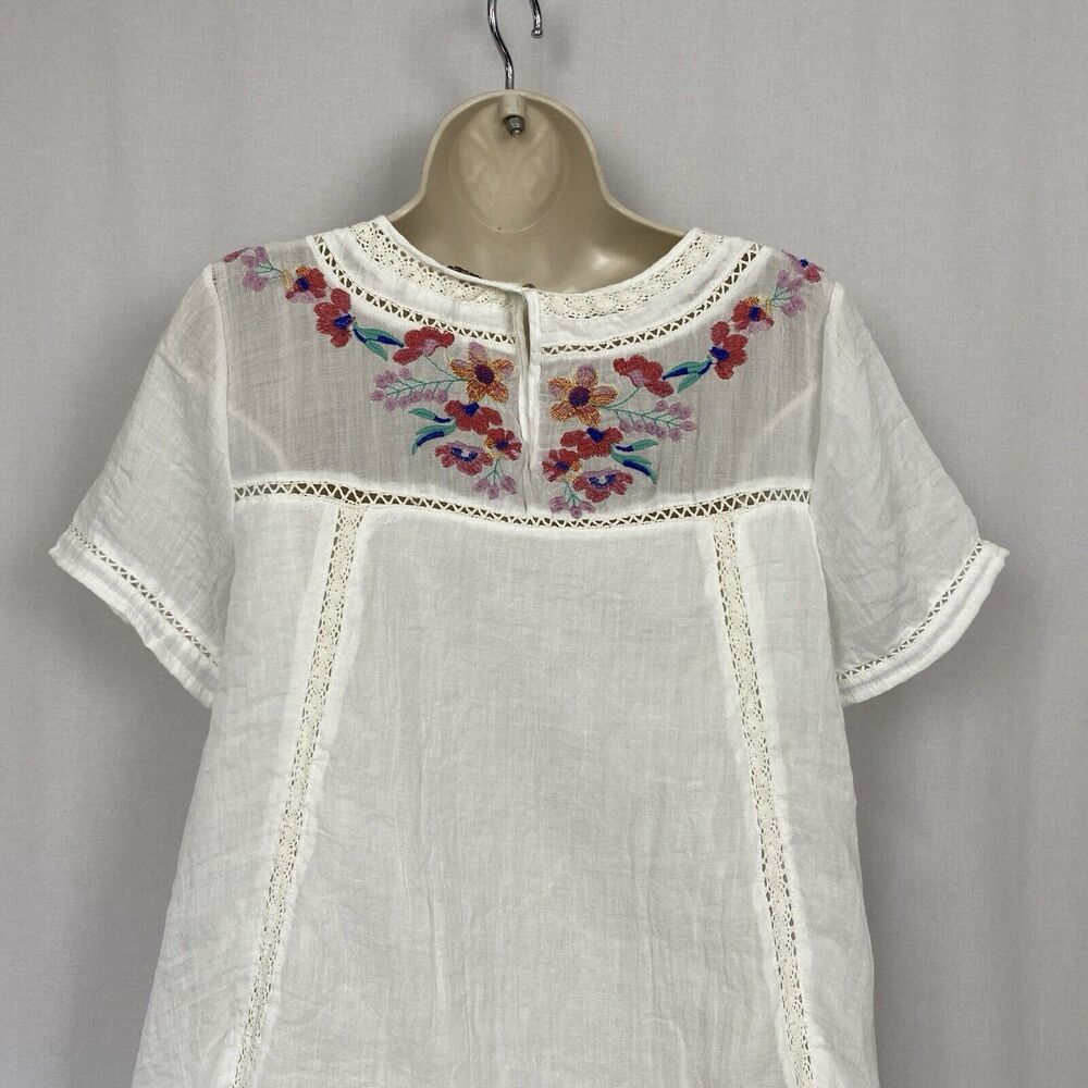 Umgee Tunic Top Women Small White Embroidered Floral Gauze Flowy Coquette Dainty - Picture 6 of 14